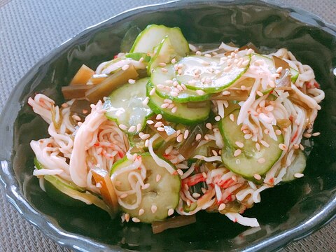 きゅうり×カニカマ×めかぶ×昆布の酢の物☆